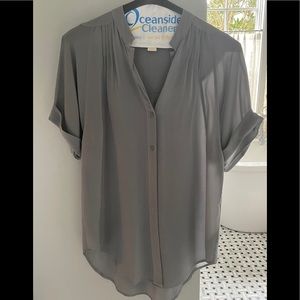 Gray silk blouse from Anthropologie